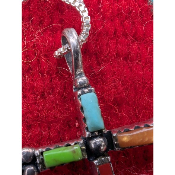 Vintage Sterling Southwestern Inlay Cross Necklace: Religious Gift - Picture 4 of 14